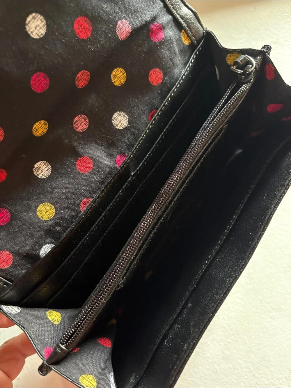 Vera Bradley Black Wallet with Multicolor Floral and Polka Dots